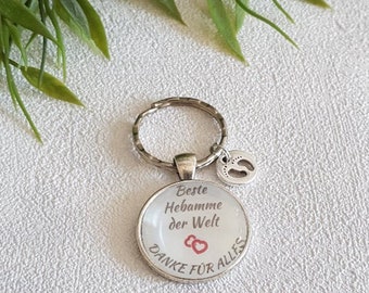 Personalisierter Schlüsselanhänger Hebamme Handmade Cabochonschmuck mit Anhänger Füße rund Beste Hebamme der Welt Geburt Baby