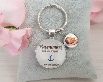 Personalisierter Schlüsselanhänger mit eigenem Bild Handmade Cabochonschmuck Patenonkel sind cooler  Geschenkidee fotogeschenk