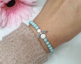 Perlenengelarmband Schutzengel Engel Glücksanhänger Glücksbringer freundschaftsarmband geschenkidee Weiß Aqua Blue Türkis