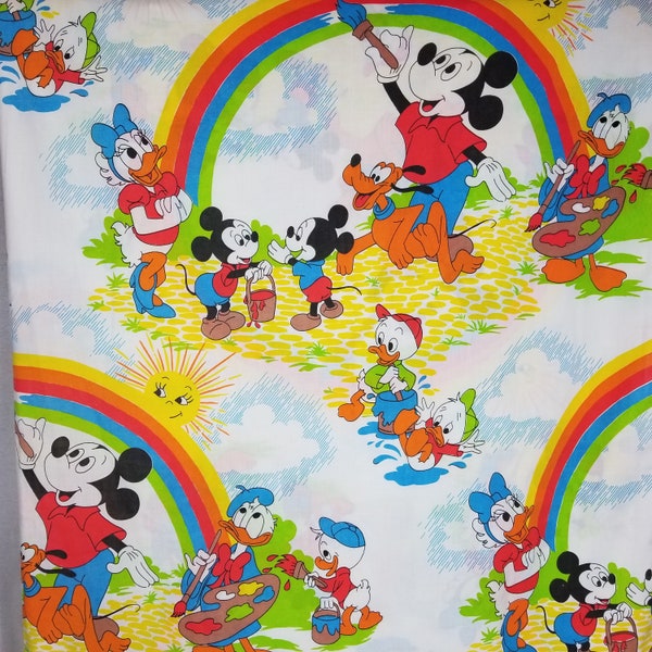 Walt Disney Productions Twin Flat Sheet Mickey Mouse Rainbow Fabric Crafts