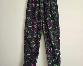 Vintage Gecko Hawaii Pants Women Medium Neon Wild Paint Splatter Retro 90s
