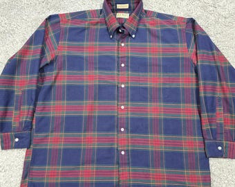 LL Bean Mens Plaid Button Down Shirt Size 17.5 Cabin Heritage USA
