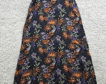 Sag Harbor Tropical Floral Maxi Skirt Womens Medium Black Rayon Boho Summer