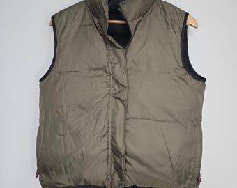 LL Bean Reversible Down Puffer Vest Womens S Olive Green Black Gorpcore Outdoor