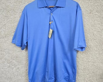 Vintage Peter Millar Solid Polo Mens Medium Blue Siemens Mercerized Cotton Golf