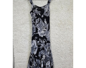 Midnight Velvet Floral Sequin Maxi Dress Womens M Black Gray Whimsigoth