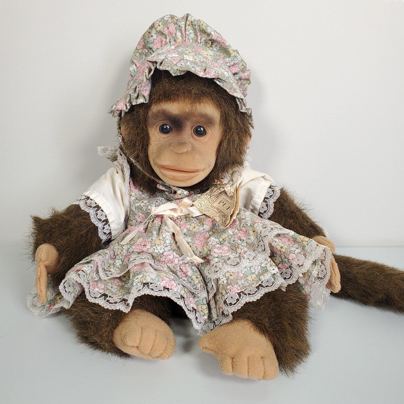 Vintage Monkey Puppet with Dress and Hat Hosung NY 90's