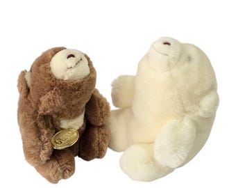 Vintage Gund Snuffles Bear 1980 Set Small Brown White Plush Stuffed Animal Retro