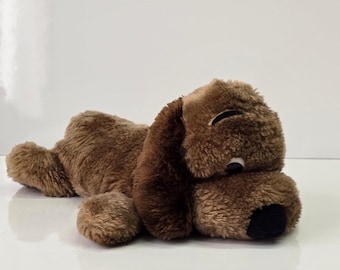 Vintage Dakin Laying Dog Plush Small Brown Floppy Ear Stuffed Animal Kitsch