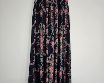 Vintage Herman Geist Floral Maxi Skirt Womens 4 Blue Pleated Cottagecore Prairie