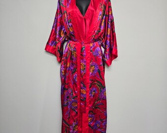 Vintage Vandemere Robe Nightgown Set Womens Small Red Floral Satin Lingerie 90s