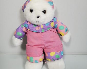 Vintage Terra Nova Ganz Jelly Bean Bear Plush 10" White Pink Purple 1993 Toy