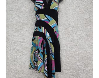 A. Byer Halter Handkerchief Hem Dress Womens Medium Black Teal Pink Y2K Babydoll