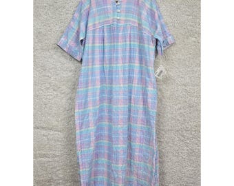Vintage 90s Amanda Stewart Sears Nightgown Pastel Plaid Cotton Blend Grannycore Cottagecore Loungewear House Dress Small NWT