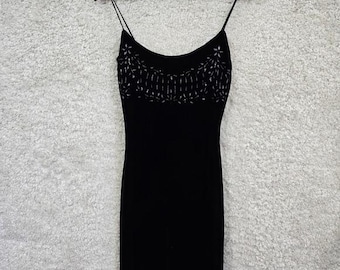 Vintage Hugo Buscati Velvet Mini Dress Womens Black Glitter Embellished 90s Glam