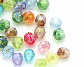 200 Beads AB Shimmer 4 x 4 mm Faceted Color Mix Light Effect Acrylic faceted beads
