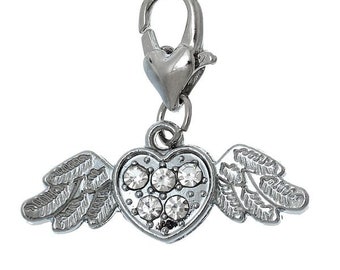 Pendant charm bracelet Heart with wings 26 x 27 mm