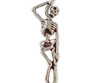 Skeleton on knitting pendant 42 x 12 mm Skull Silver