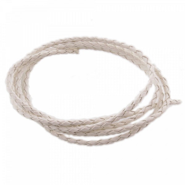 1m Bolaband 3mm (1,58€ pro m) cremeweiß geflochten Kunstleder Schmuckschnur Band