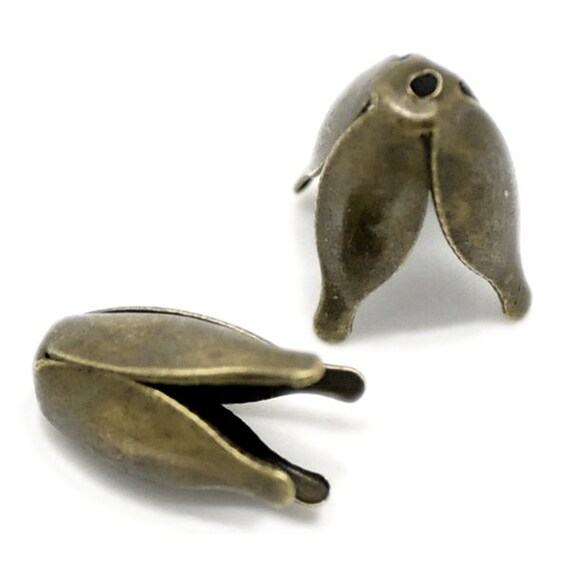 20 Blümchen Perlkappen in vintage Bronze 10 mm