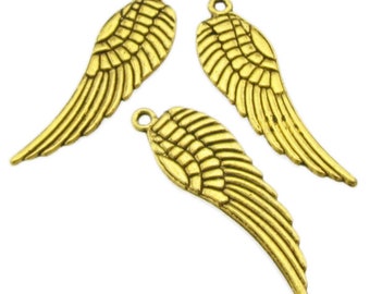 Wing Pendant 9 mm x 30 mm 10 pieces Antique Gold