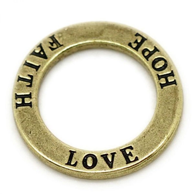 10 XL ring Connector Love Hope Faith 22 mm Bronze image 1