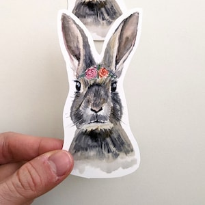 Pegatinas de conejito, adorables pegatinas de vinilo con forma de conejo y corona floral, para botellas de agua y portátiles