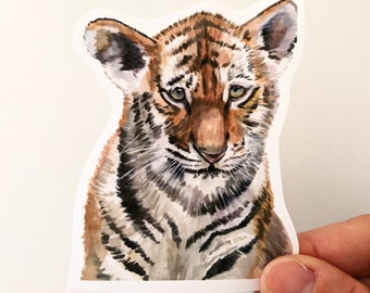 Tiger Cub Stickers, Watercolor Tiger Vinyl Stickers, For Water Bottles, Laptops and Journals