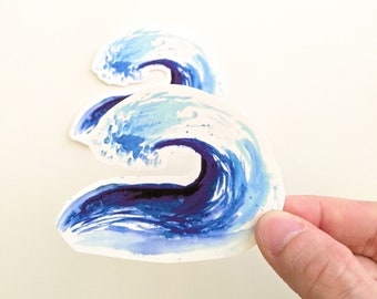 Ocean Wave Sticker, Watercolor Vinyl Sticker, For Laptops and Water Bottles
