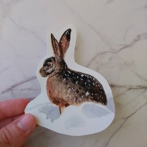 Winter Rabbit Vinyl Sticker, Watercolor Rabbit in the Snow Sticker ...