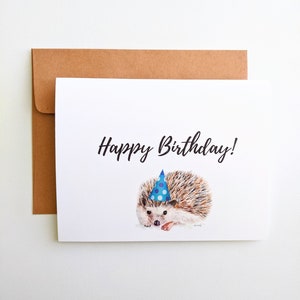 Carte d’anniversaire hérisson // Hérisson A2 avec carte chapeau d’anniversaire // Blank Inside // Fait main