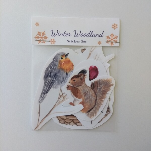 Winter Woodland Vinyl Sticker Set of 4 - Assorted Aesthetic Watercolor Stickers for Journals, Planners, Water Bottles and Laptops