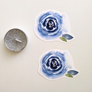Autocollant Blue Rose, Autocollants floraux en vinyle aquarelle - Pour ordinateurs portables, journaux et bouteilles d’eau