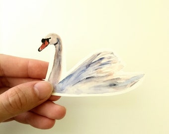 Elegant Swan Sticker, Watercolor Vinyl Swan Sticker - For Laptops and Water Bottles