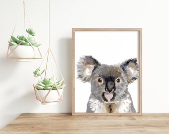 Aquarel babykoala, ORIGINEEL kunstwerk, handgeschilderd 9 x 10", decor kinderkamer, dierenschilderij