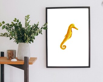 Caballito de mar imprimible / Descarga digital en acuarela / Decoración de pared de 8" x 10"