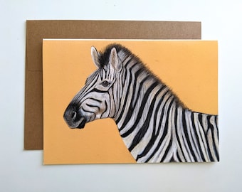 Zebra Greeting Card, African Wildlife Art, Blank Inside, 5"x7"