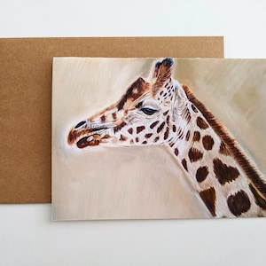 Carte de vœux de girafe, Carte de la faune, Carte unique, Vierge à l’intérieur, Carte de vœux texturée