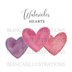 Watercolor Hearts Clipart | Hand Painted | Illustration | Graphic | Art | Instant Download | Transparent Background | PNG Files | Valentine