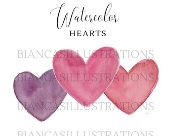 Aquarell Herzen Clipart | Handgemalte | Illustration | Grafik | Kunst | Sofortiger Download | Transparenter Hintergrund | PNG Dateien | Valentine
