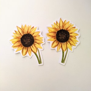 Sticker tournesol vinyle, sticker floral peint à la main, pour ordinateurs portables et bouteilles d'eau
