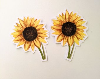 Sunflower Vinyl Sticker, Hand painted Floral Sticker, For Laptops and Water Bottles