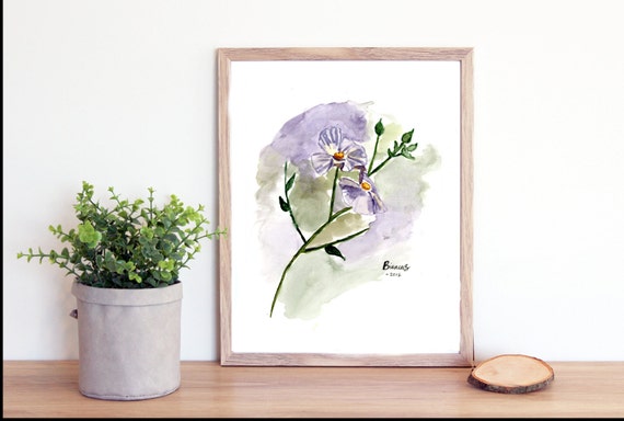 水彩画の紫色の花、オリジナルの水彩画の花の絵画、手描き 9