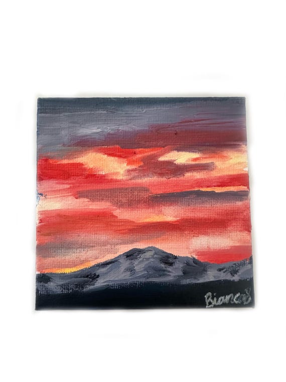アクリル画 | 風景画 | 山の夕日のアートワーク | 4
