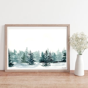 Dipinto ORIGINALE di pini invernali ad acquerello / Decorazione da parete 8"x12" / Foresta di pini innevata / Arte murale moderna / Dipinto a mano