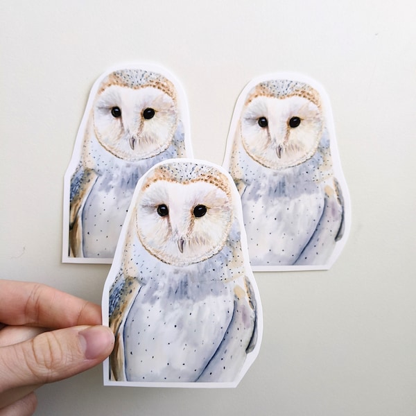 Barn Owl Stickers, Watercolor Vinyl Owl Stickers, For Water Bottles, Laptops, Journals