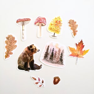 Ensemble #2 d'autocollants en vinyle aquarelle d'automne - 10 autocollants d'automne esthétiques assortis pour journaux, agendas, bouteilles d'eau et ordinateurs portables