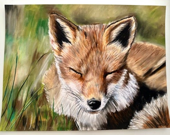 Fox Drawing | Soft Pastel & Pastel Pencil Artwork | Hand Drawn | 9"x12"