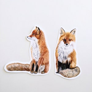 2 Adesivos de Raposa, Adesivos de Vinil de Raposa Aquarela, Para Laptops e Garrafas de Água