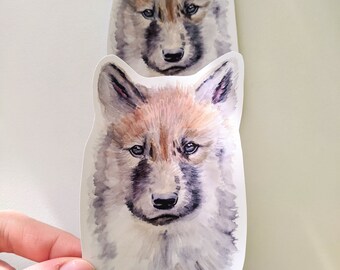Lobo Cachorro Pegatinas, Adorable Lobo Cachorro Vinilo Pegatinas, Para botellas de agua y portátiles